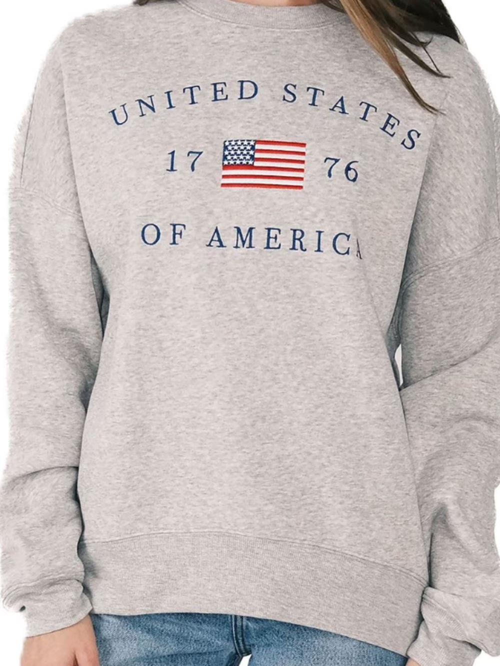 Mighty Fine Gray Crewneck Sweatshirt with American Flag